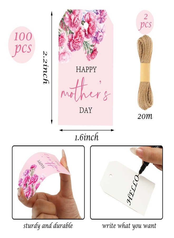 FYSUIMU 100Pcs Mother's Day Gift Tags with 65.6 Ft Rope Pink Purple Floral Hanging Label Tags for Mom's Birthday DIY Craft Party Favor Decor - Image 2